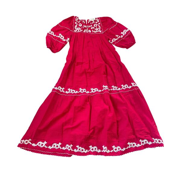 The Great. The Heirloom Cotton Midi Dress Red - Picture 2 of 11